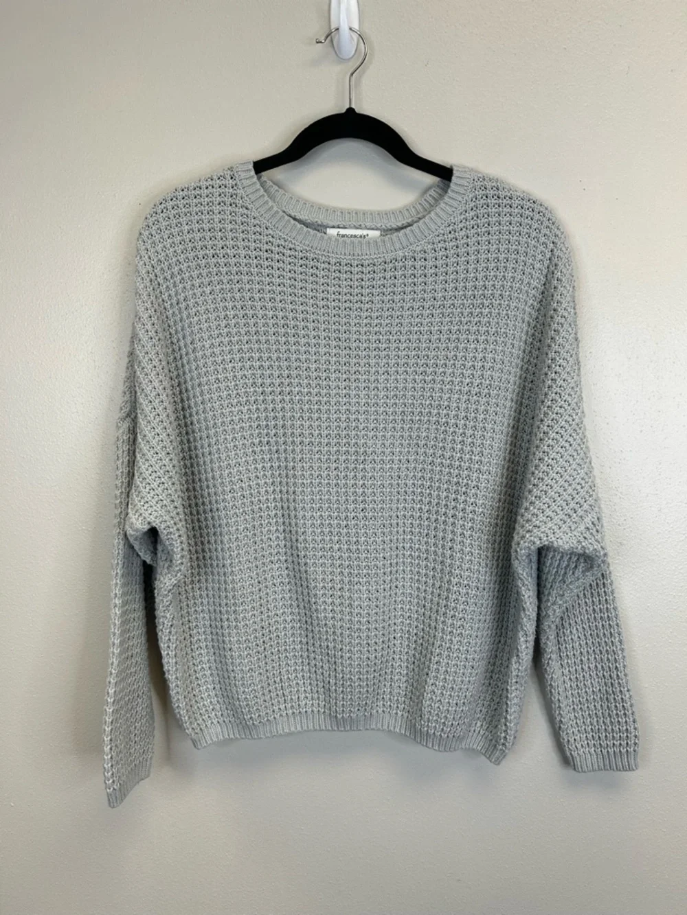 Waffle Knit Sweater Size S Doleman‎ Sleeve Comfy Minimalist Neutral Light Gray